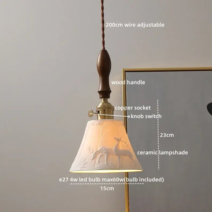 Modern ceramic led pendant light off-white and wood dining room