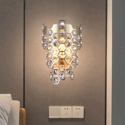 Modern champagne hexagon crystal wall sconce bedroom e12 light