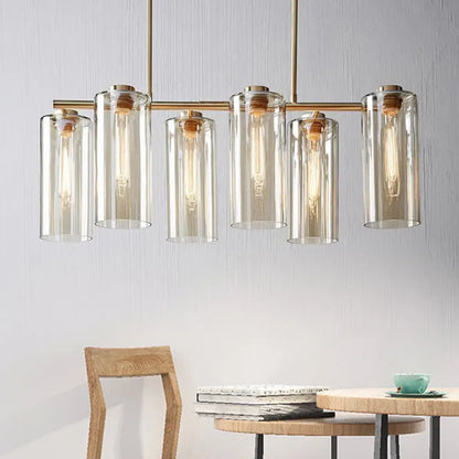 DecorBites™ Modern Champagne Pendant Lighting Fixture with Cognac Glass Shades - 6 Bulbs Dining Room Island Light