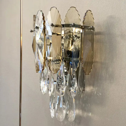 Modern champagne & smoke gray crystal wall sconce – bedroom led light