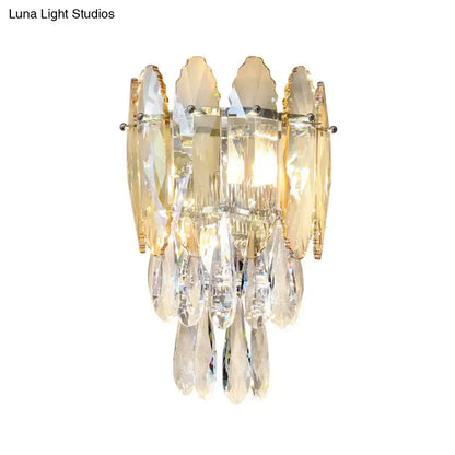 Modern champagne & smoke gray crystal wall sconce – bedroom led light