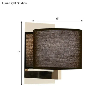 Modern charcoal fabric drum wall sconce bedroom light white & black