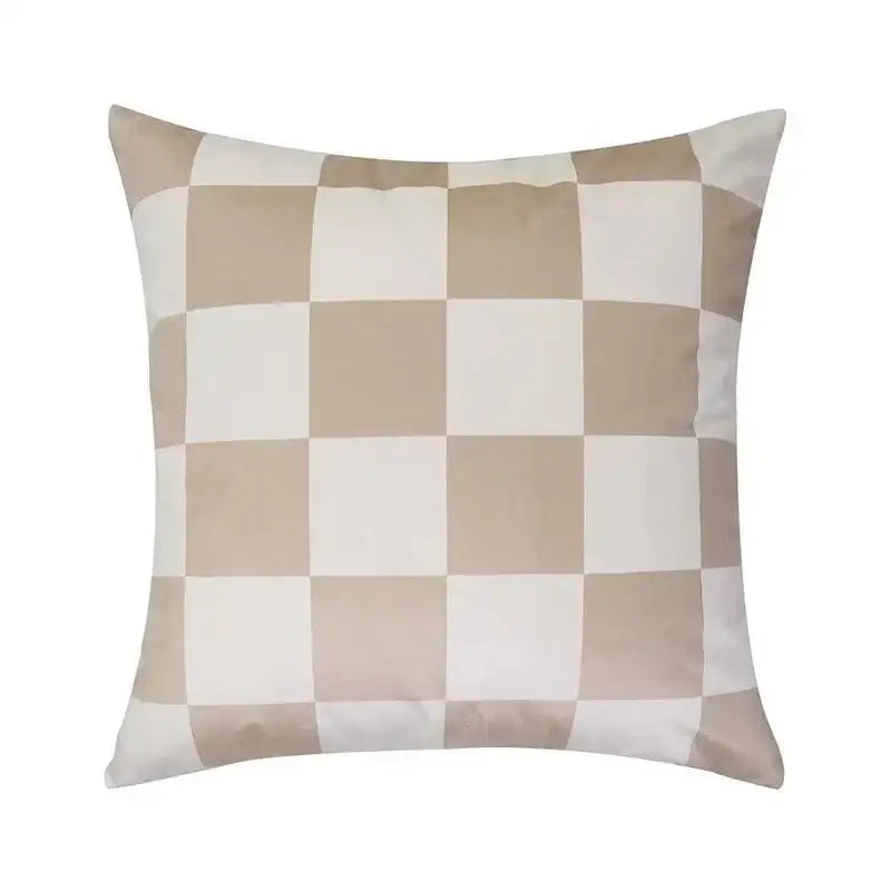 Modern checkered fluffy velvet cushion cover bedroom decor