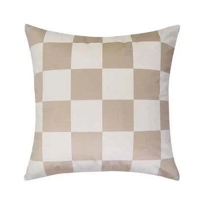 Modern checkered fluffy velvet cushion cover bedroom decor