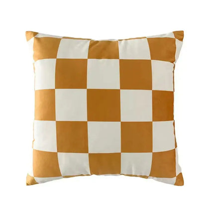 Modern checkered fluffy velvet cushion cover bedroom decor