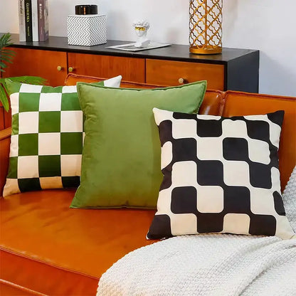 Modern checkered fluffy velvet cushion cover bedroom decor