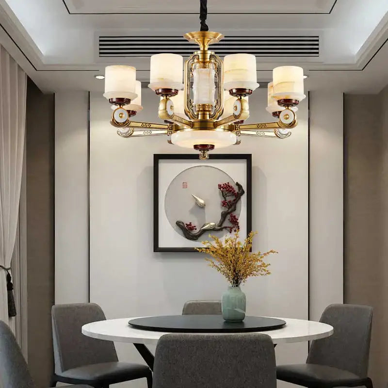 Modern chinese gold copper jade chandelier for living room