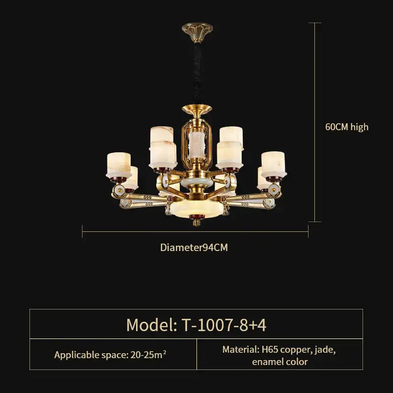 Modern chinese gold copper jade chandelier for living room