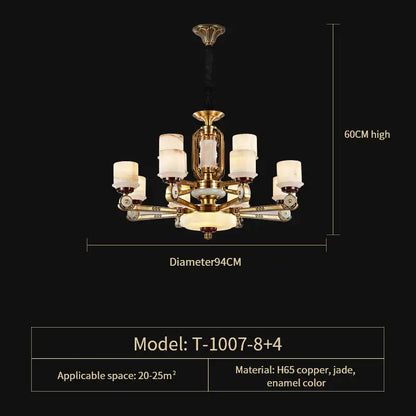 Modern chinese gold copper jade chandelier for living room