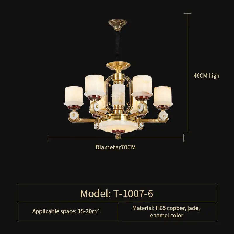Modern chinese gold copper jade chandelier for living room