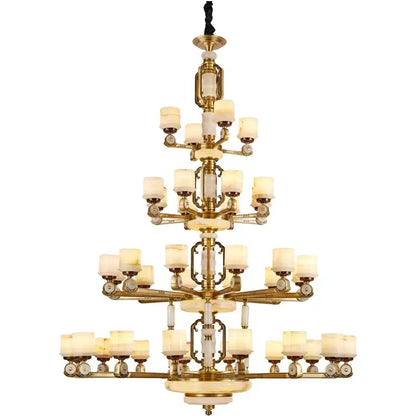 Modern chinese gold copper jade chandelier for living room