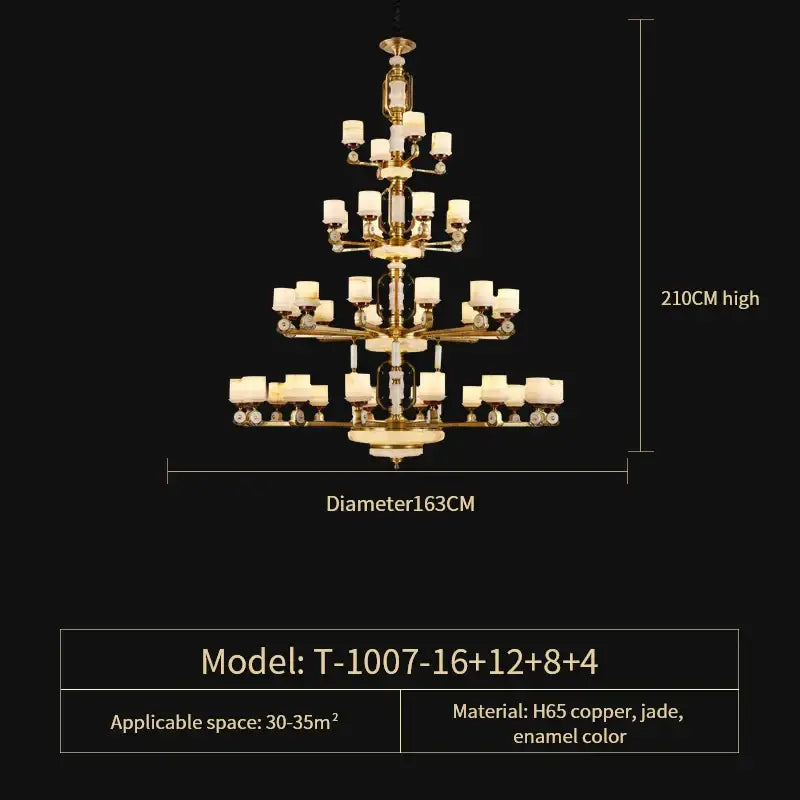 Modern chinese gold copper jade chandelier for living room