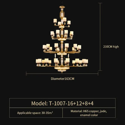 Modern chinese gold copper jade chandelier for living room