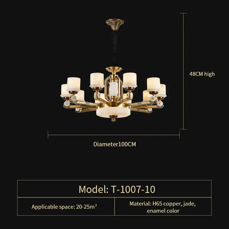 Modern chinese gold copper jade chandelier for living room