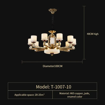 Modern chinese gold copper jade chandelier for living room