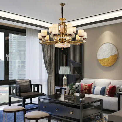 Modern chinese gold copper jade chandelier for living room