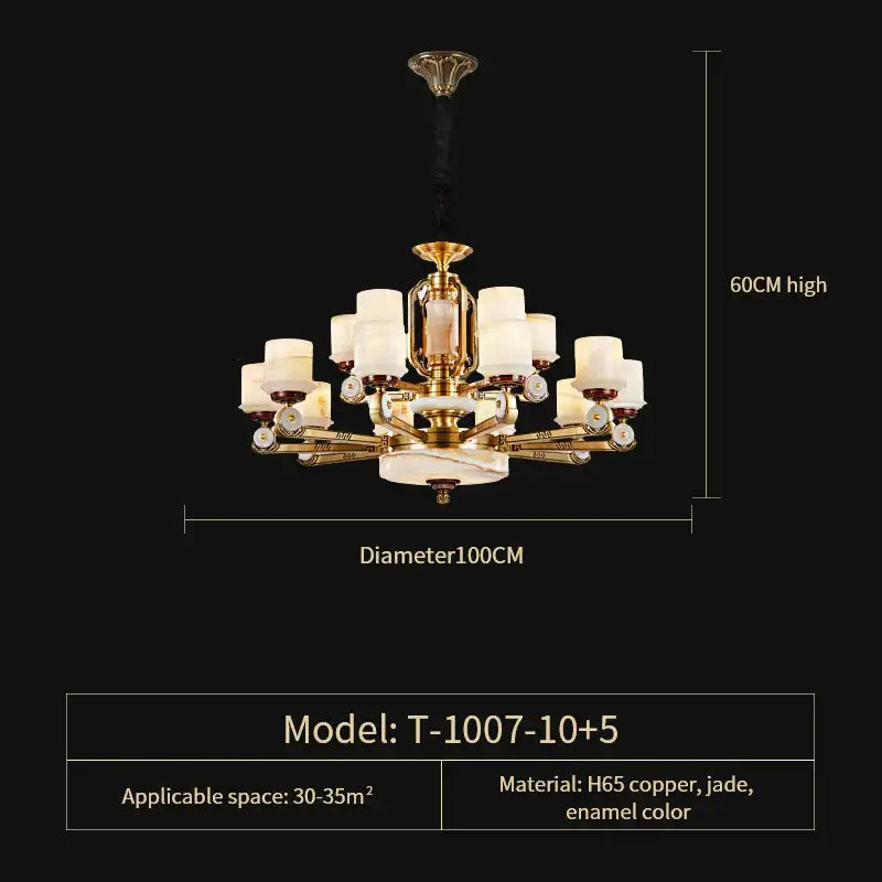 Modern chinese gold copper jade chandelier for living room