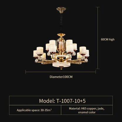 Modern chinese gold copper jade chandelier for living room