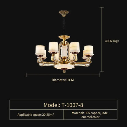 Modern chinese gold copper jade chandelier for living room