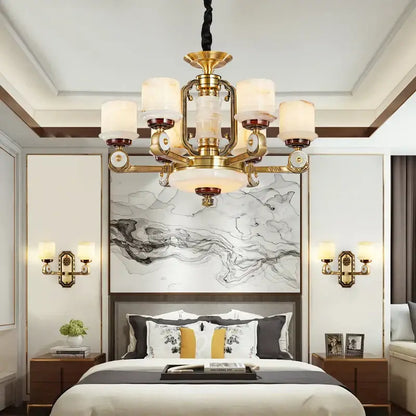 Modern chinese gold copper jade chandelier for living room