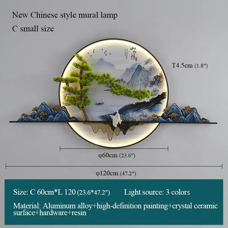 Modern chinese landscape led picture lamp living room 3d wall art