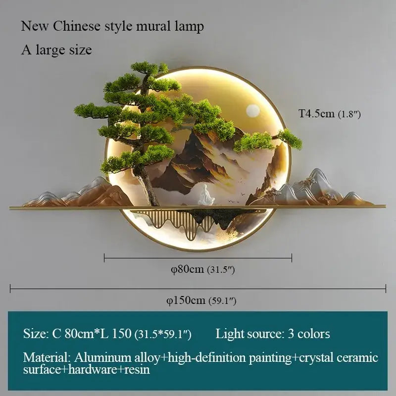 Modern chinese landscape led picture lamp living room 3d wall art