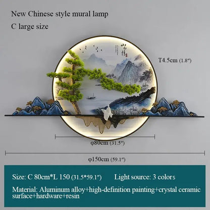 Modern chinese landscape led picture lamp living room 3d wall art