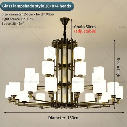 Modern chinese style chandelier bronze & white living room pendant light