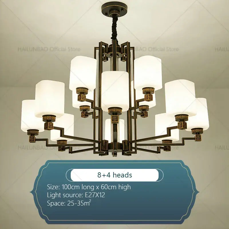 Modern chinese style chandelier bronze & white living room pendant light