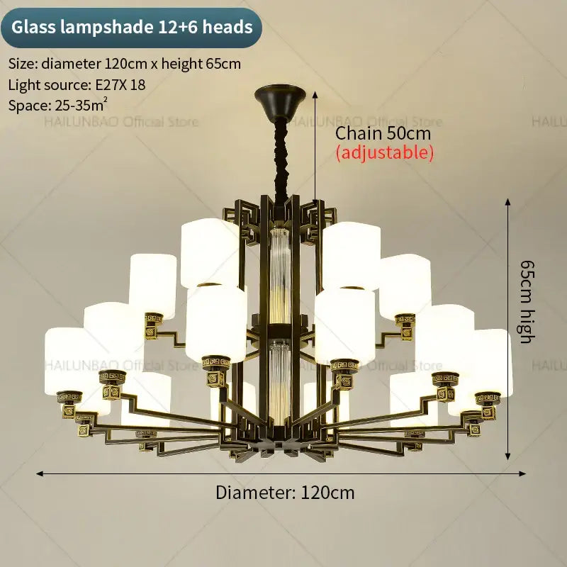 Modern chinese style chandelier bronze & white living room pendant light