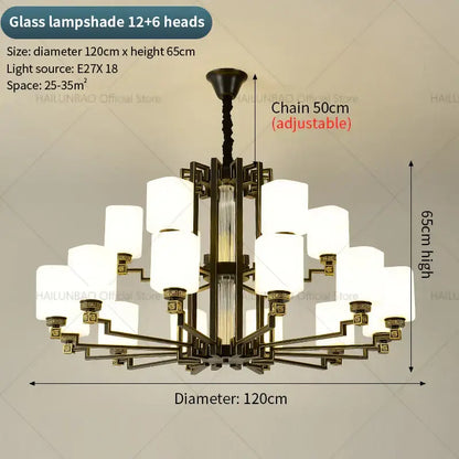 Modern chinese style chandelier bronze & white living room pendant light