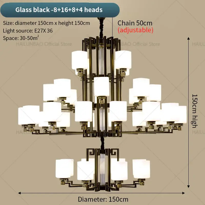 Modern chinese style chandelier bronze & white living room pendant light