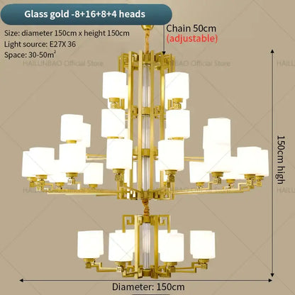 Modern chinese style chandelier bronze & white living room pendant light