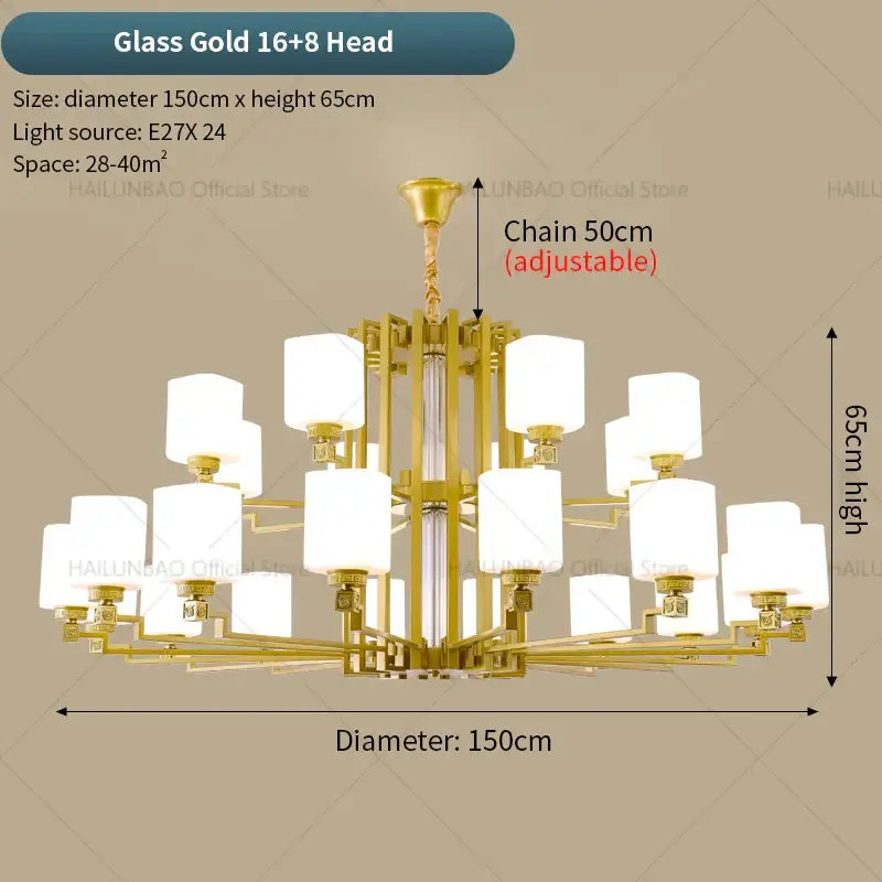 Modern chinese style chandelier bronze & white living room pendant light