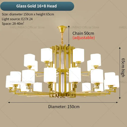 Modern chinese style chandelier bronze & white living room pendant light