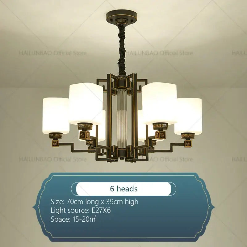 Modern chinese style chandelier bronze & white living room pendant light