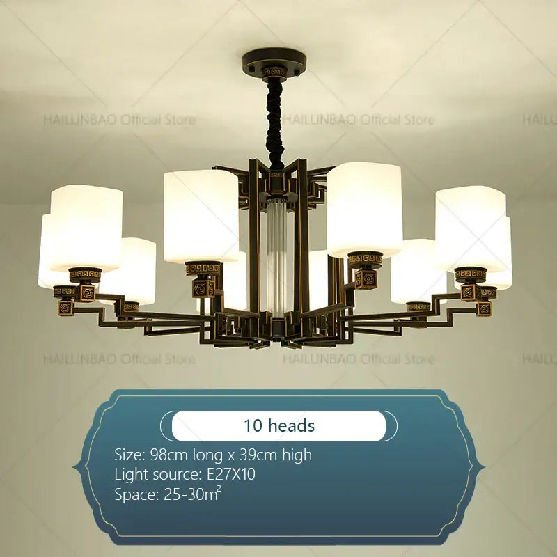 Modern chinese style chandelier bronze & white living room pendant light