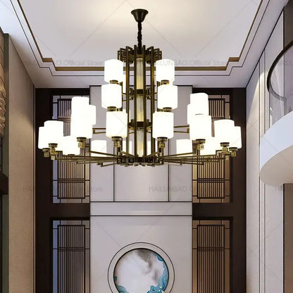 Modern chinese style chandelier bronze & white living room pendant light