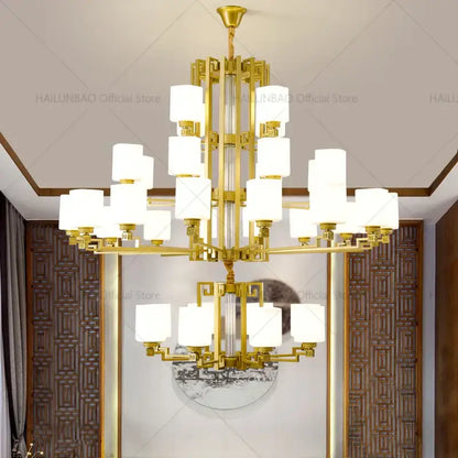 Modern chinese style chandelier bronze & white living room pendant light
