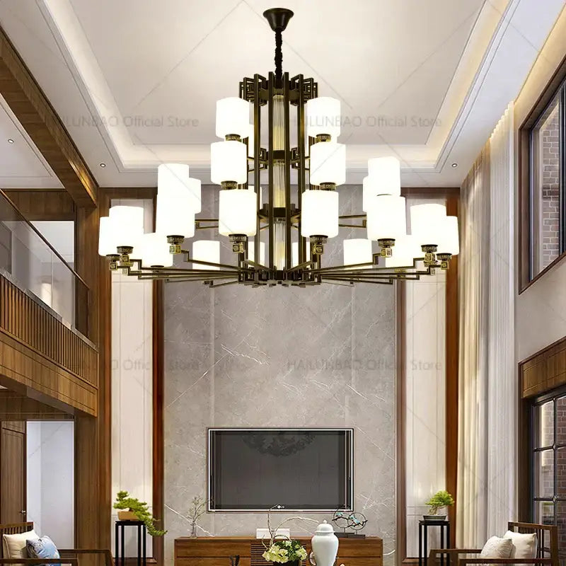 Modern chinese style chandelier bronze & white living room pendant light