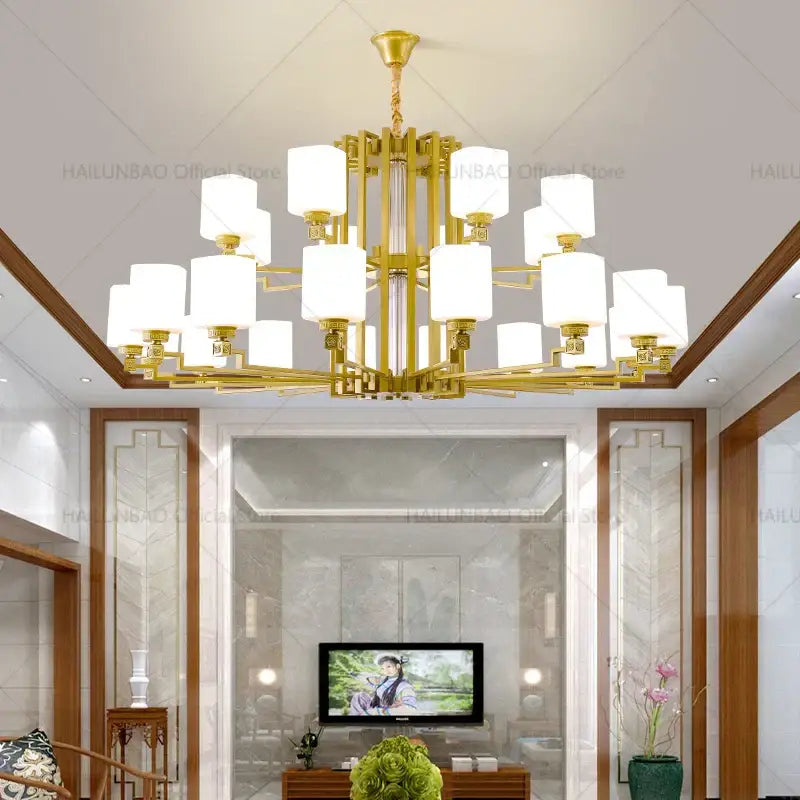 Modern chinese style chandelier bronze & white living room pendant light