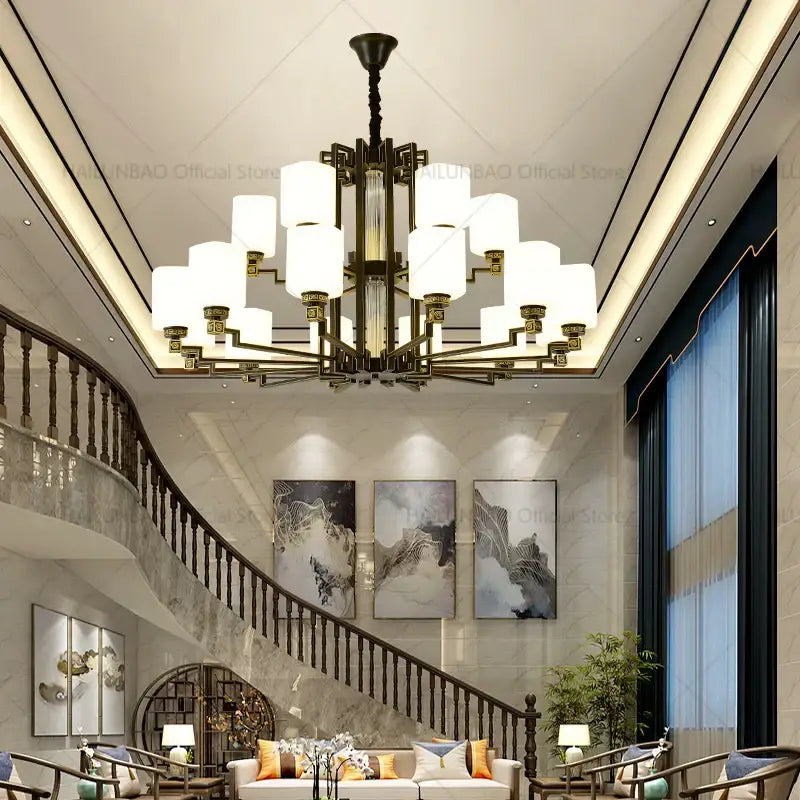 Modern chinese style chandelier bronze & white living room pendant light