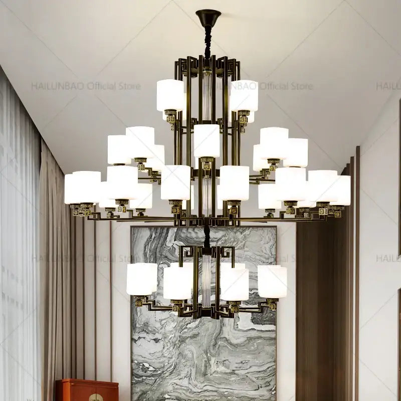 Modern chinese style chandelier bronze & white living room pendant light
