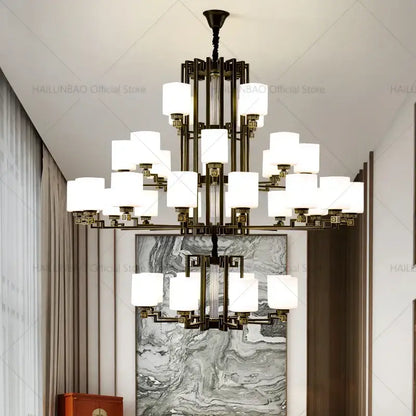 Modern chinese style chandelier bronze & white living room pendant light