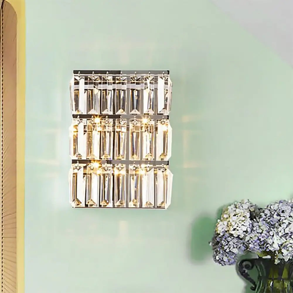 DecorBites™ Modern Chrome 4-Light Clear Crystal Wall Lamp - Elegant Rectangle Wall Lighting Fixture