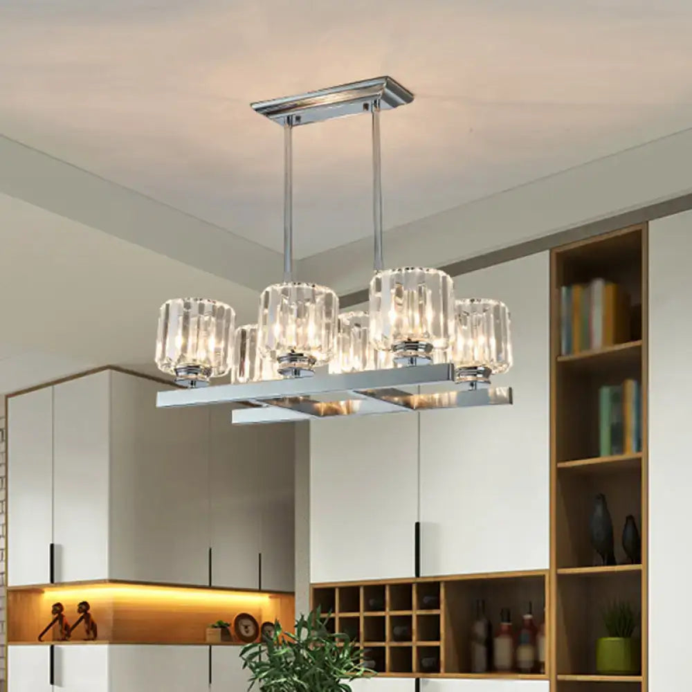 Modern chrome 6 light crystal island light for dining table