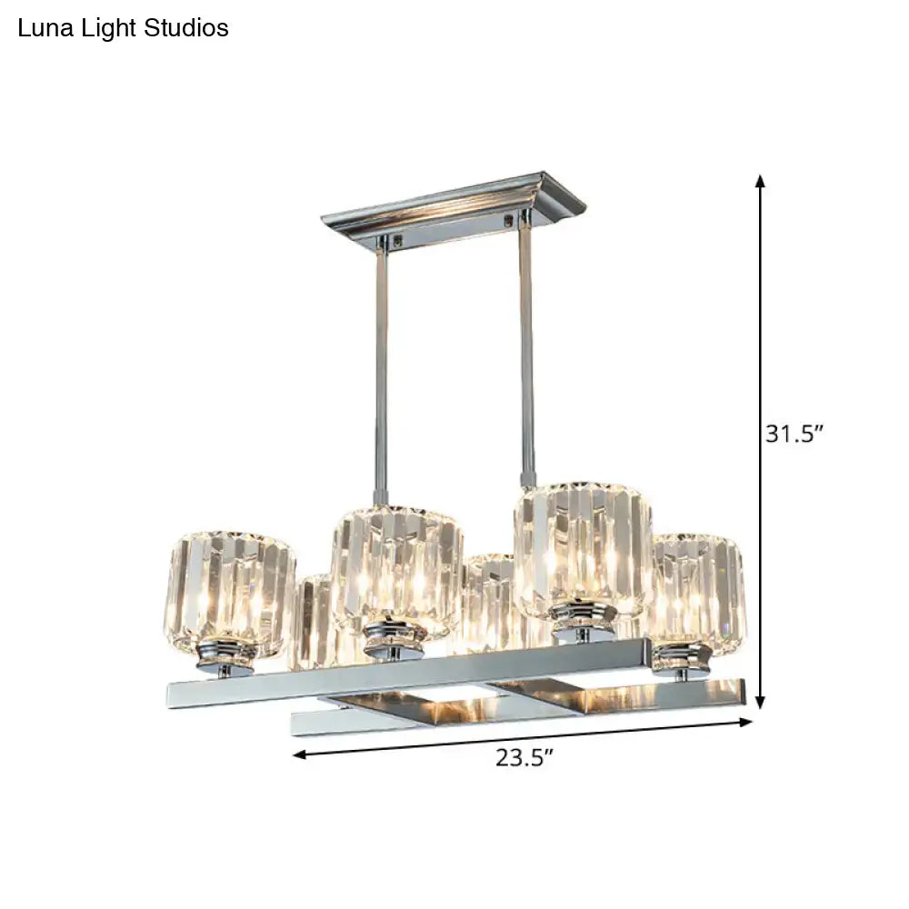Modern chrome 6 light crystal island light for dining table
