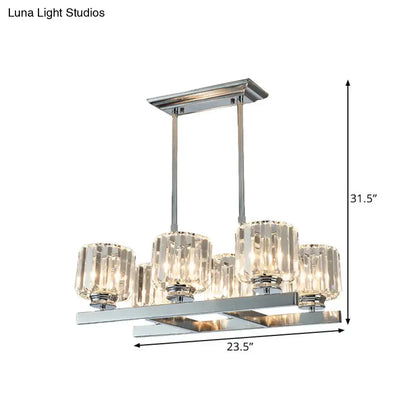 Modern chrome 6 light crystal island light for dining table