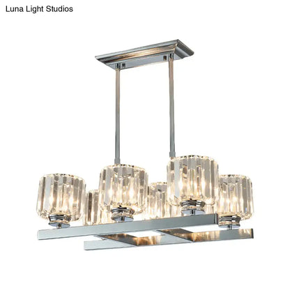 Modern chrome 6 light crystal island light for dining table