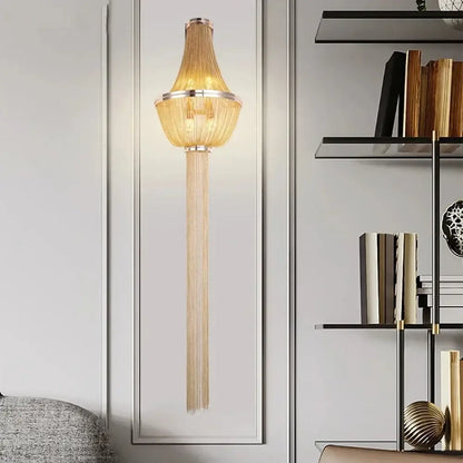 Modern chrome aluminum chain sconce – bedroom cascading wall lamp
